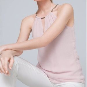 White House Black Market Top- Cottage Rose Chain Neck Halter Top- Size M NWOT